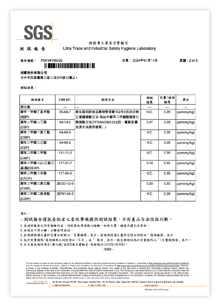 LightFIT保健食品「呵睏 EXCBD® 好眠膠囊」通過861項 SGS檢測 符合政府標準，通過SGS塑化劑檢測合格證明